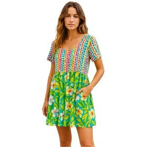 Vintage Jam's World Vibrant Floral Striped Mini Dress